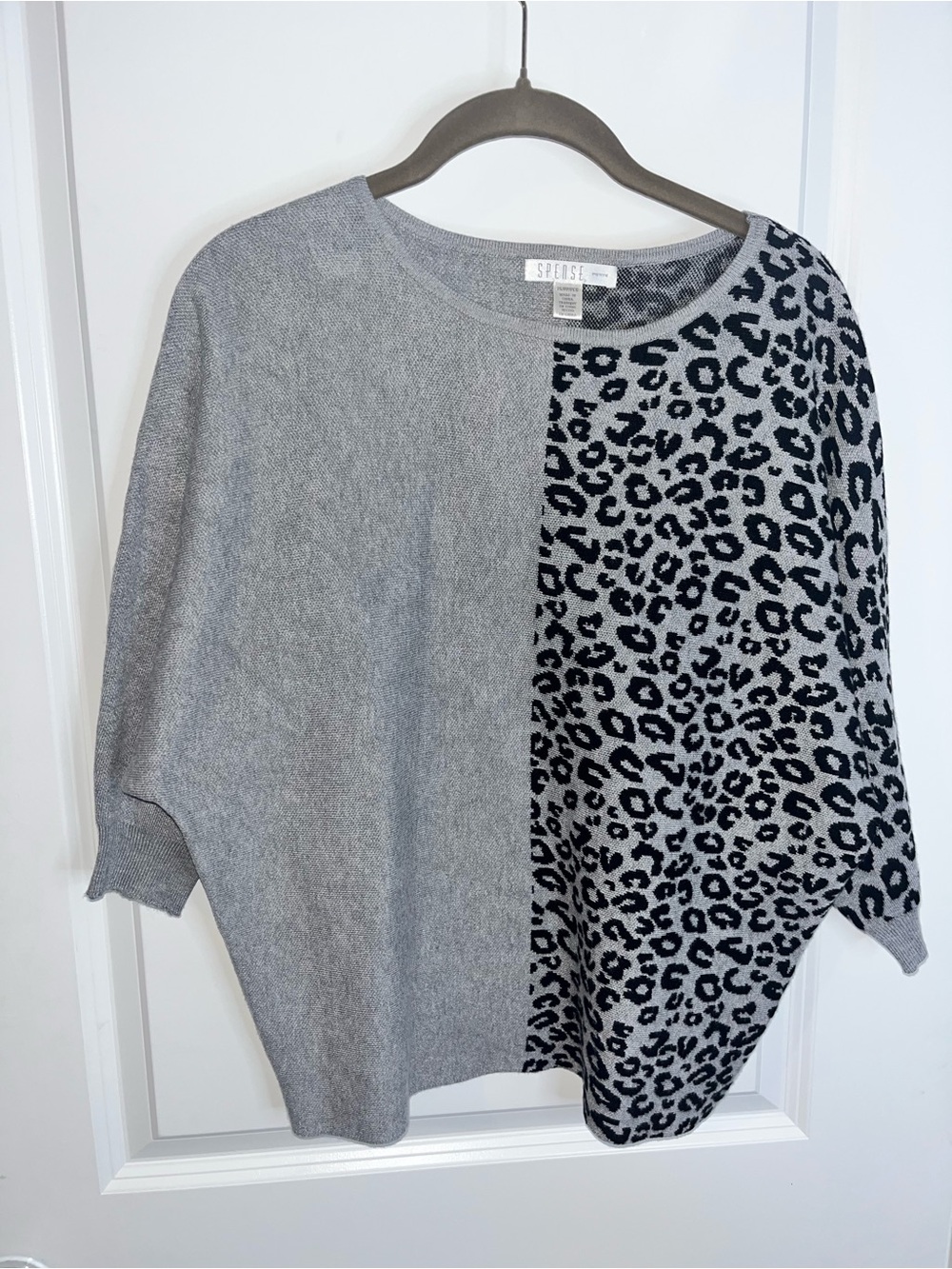 Spense 3/4 Sleeve Sweater Split Leopard Cheetah Animal Print Design Classy Sz PS